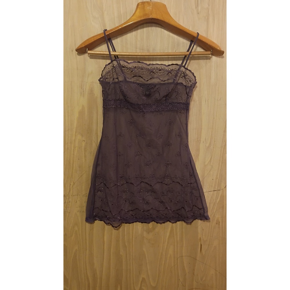 Vintage Y2K Victoria's Secret Sheer Purple Mesh Embroidered Babydoll Cami XS.